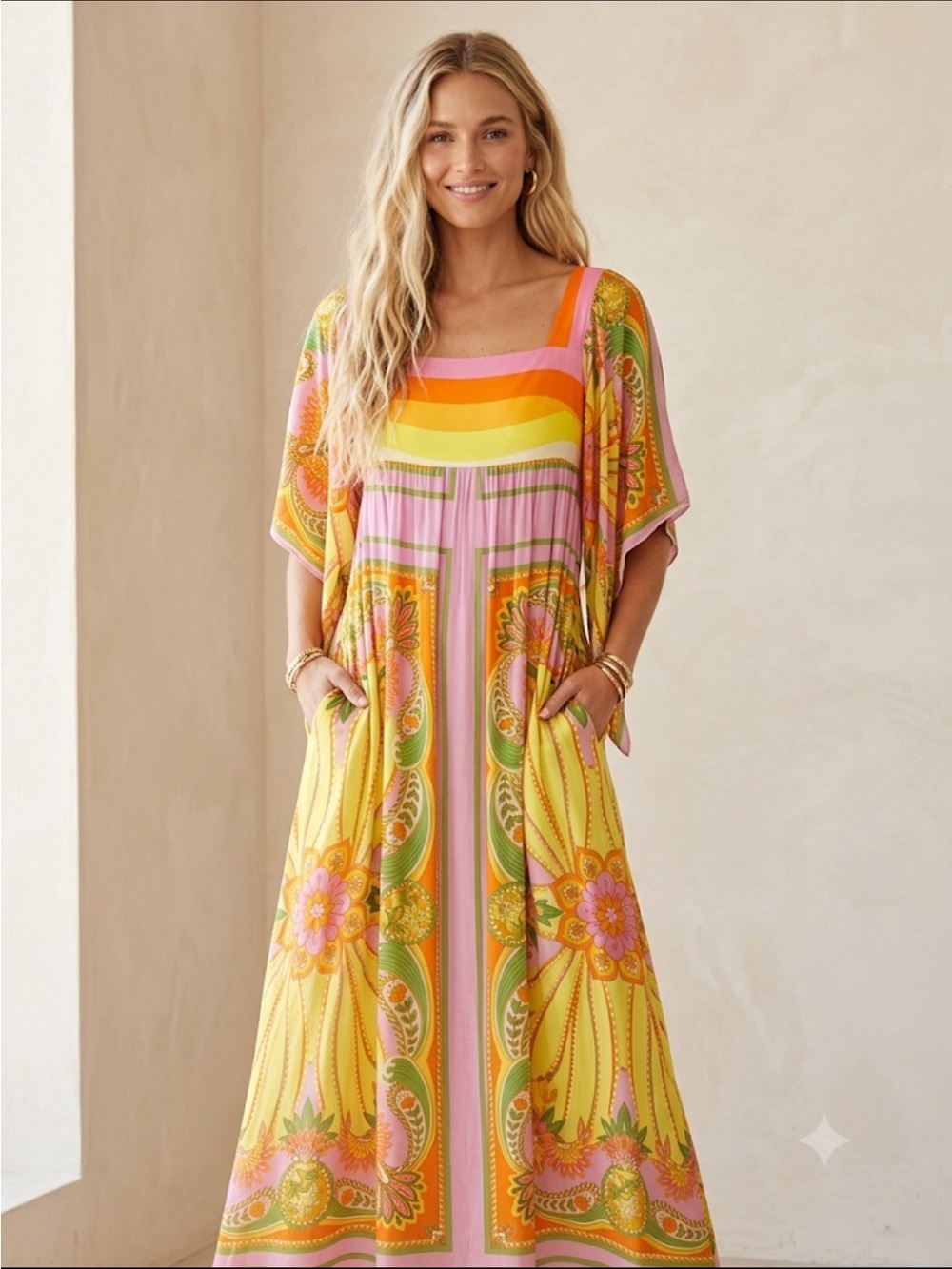 Farm RIO Maxi Caftan Dress w/ pockets